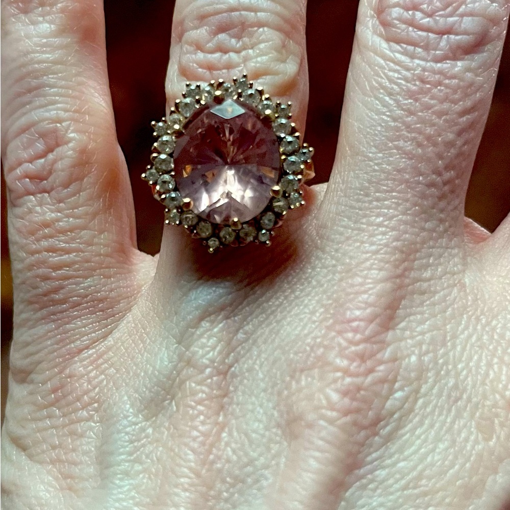 Victoria Wieck CZ Oval Morganite Halo Ring Rose Gold Size 6